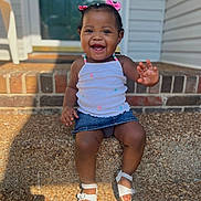 Jamila joined the competition — help win amazing prizes! bodypart, child, clothing, face, female, finger, footwear, girl, happy, head, pants, person, photography, portrait, sandal, shoe, shorts, sitting, soil, summer