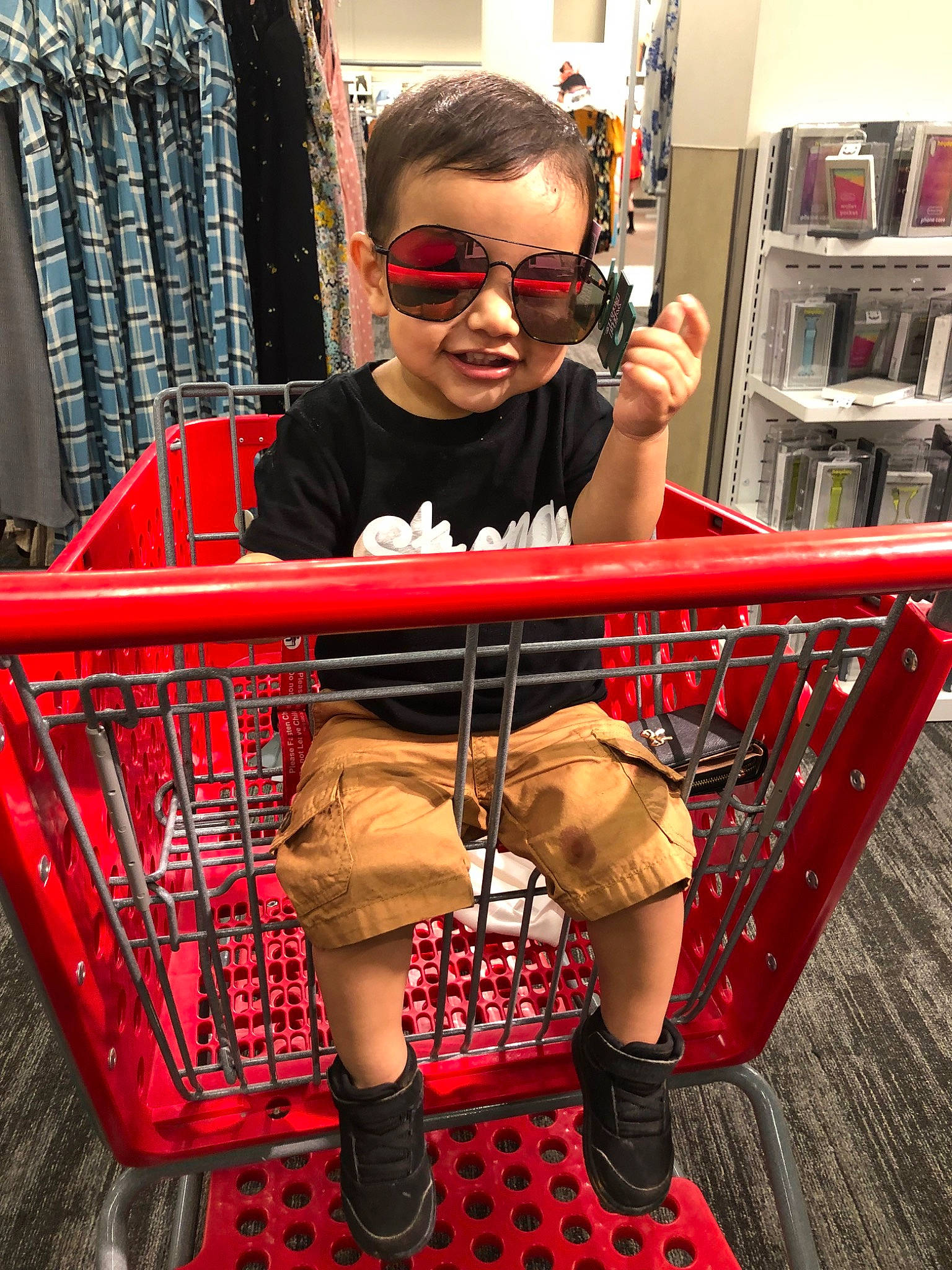 Damian joined the competition — help win amazing prizes! child, costume, design, eyewear, footwear, fun, glasses, leg, mouth, pattern, person, photography, plaid, red, shoe, shopping, shopping_cart, sunglasses, vacation, vehicle