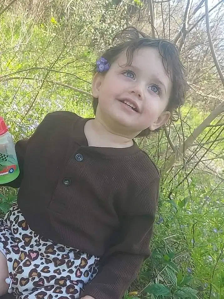 Destiny joined the competition — help win amazing prizes! child, electric_blue, forest, fun, garden, grass, green, happy, joy, mammal, pattern, people_in_nature, person, plant, sitting, sleeve, smile, t_shirt, toddler, tree