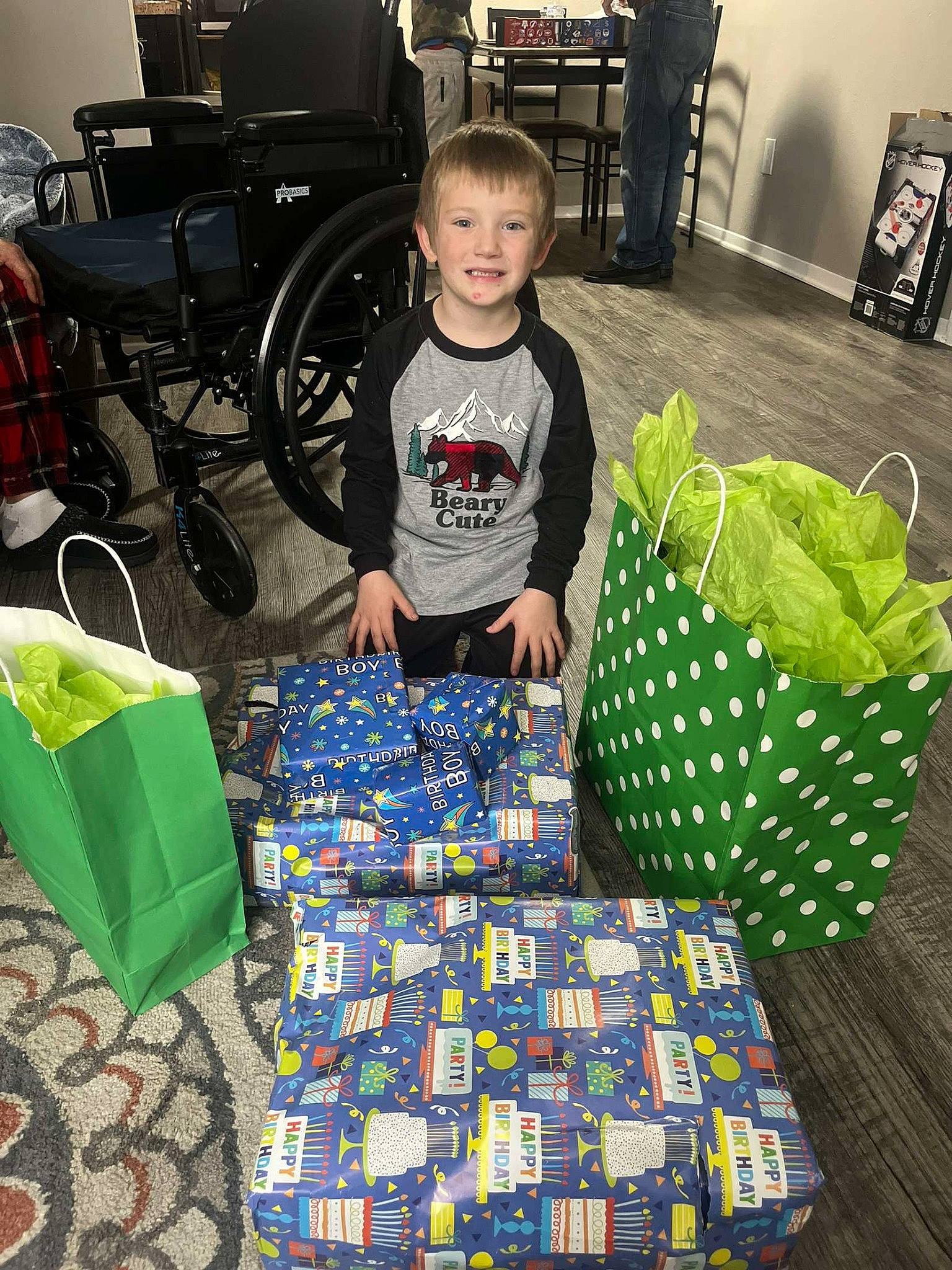 Kyson joined the competition — help win amazing prizes! automotive_tire, bag, black, chair, child, couch, flooring, green, joy, linens, luggage_and_bags, motor_vehicle, pattern, person, product, room, shorts, t_shirt, tablecloth, tire