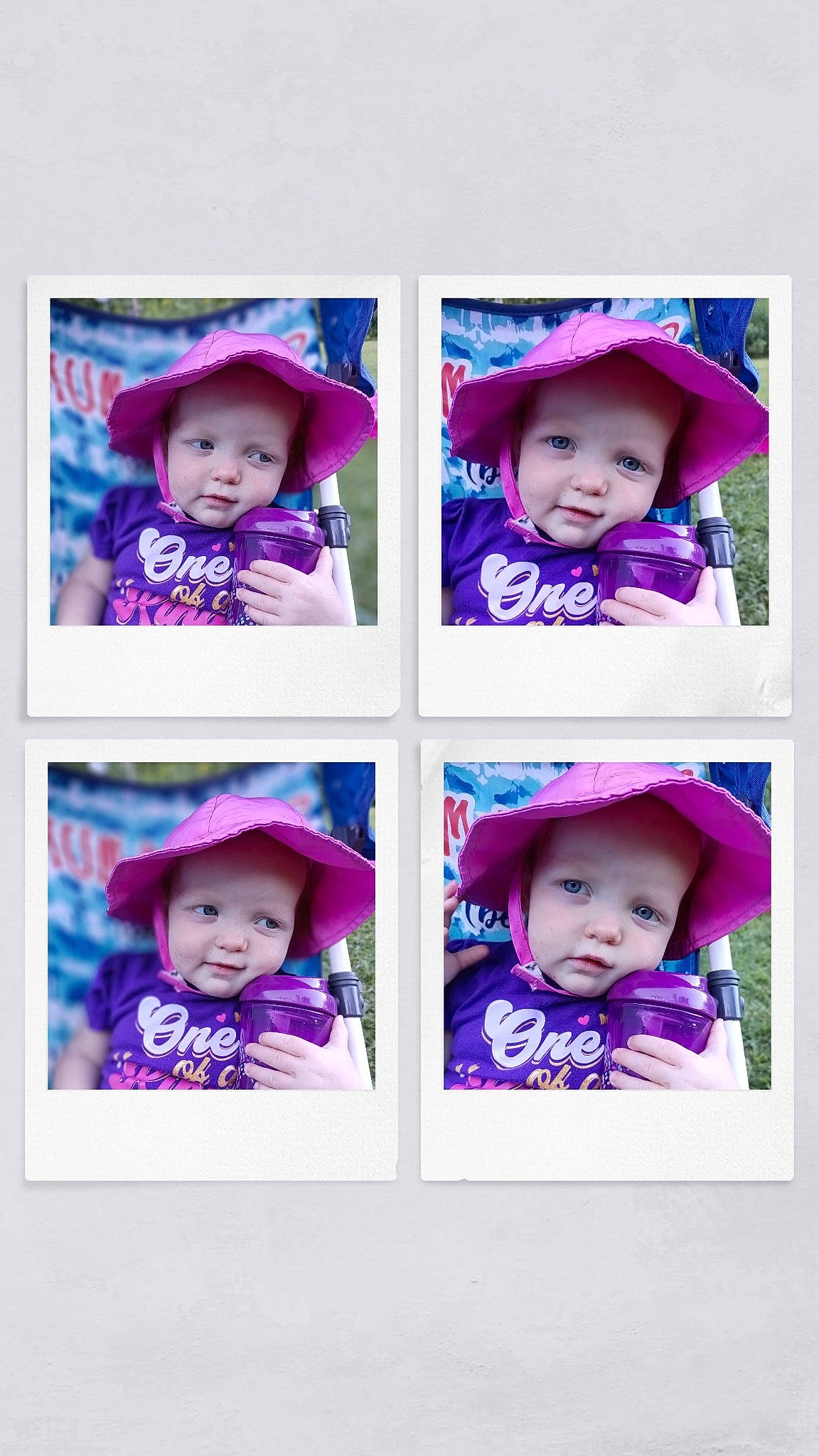 Faye joined the competition — help win amazing prizes! baby_toddler_clothing, beauty, blue, child, clothing, face, facial_expression, hat, headgear, headwear, magenta, outerwear, pattern, person, photograph, pink, product, purple, sleeve, toddler