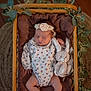 baby, basket, blanket, bunny, cozy, cute, floral_onesie, greenery, headband, indoor, infant, newborn, peaceful, plush_toy, portrait, resting, sleeping, soft_toy, wooden_floor, woven_rug