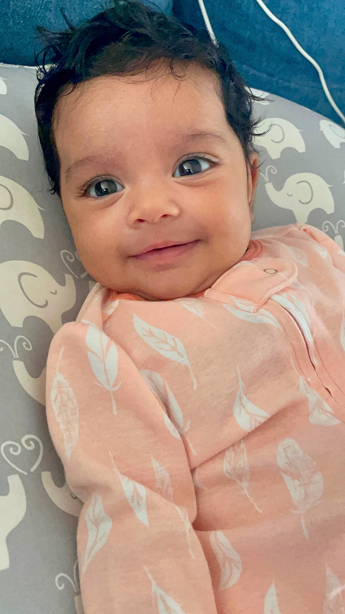 Shanti is registered to the contest to win money with this photo: baby, blue, cheek, eye, eyebrow, eyelash, flash_photography, forehead, happy, head, iris, joy, lip, mouth, neck, nose, person, pink, skin, sleeve