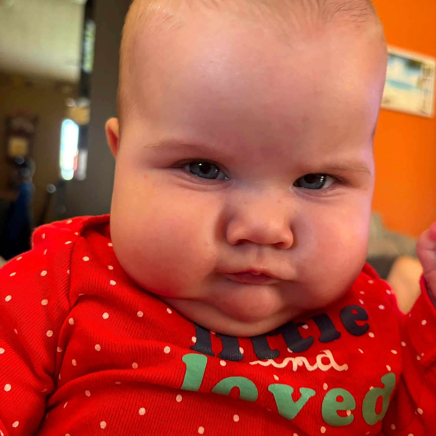 Ariana is registered to the contest to win money with this photo: baby, bodypart, clothing, coat, face, finger, frown, hair, hand, happy, head, knitwear, newborn, person, photography, portrait, sad, selfie, smile, t_shirt