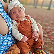 Mateo is registered to the contest to win money with this photo: baby, sleeping, hat, knitwear, overalls, socks, blanket, autumn, outdoor, park, tree, leaves, person, hand, cozy, fall, child, resting, portrait, soft