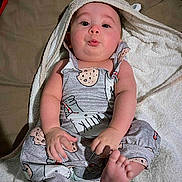 Jahseh joined the competition — help win amazing prizes! baby, infant, towel, clothing, onesie, milk, cookie, cute, face, expression, foot, hand, skin, laying, indoors, child, pout, hood, fabric, sleepwear