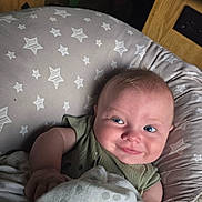 óðinn joined the competition — help win amazing prizes! baby, blanket, child, clothing, cozy, cushion, cute, expression, face, furniture, happy, home, indoor, infant, person, portrait, resting, smile, star_pattern, wood
