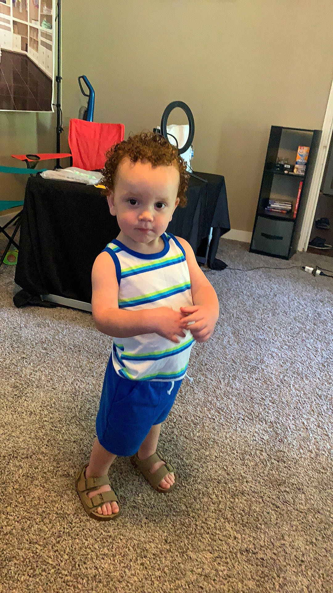 Jeremiah joined the competition — help win amazing prizes! baby, baby_toddler_clothing, child, electric_blue, electronic_device, event, floor, flooring, fun, happy, human_leg, joint, leisure, person, sandal, shorts, shoulder, standing, t_shirt, toddler