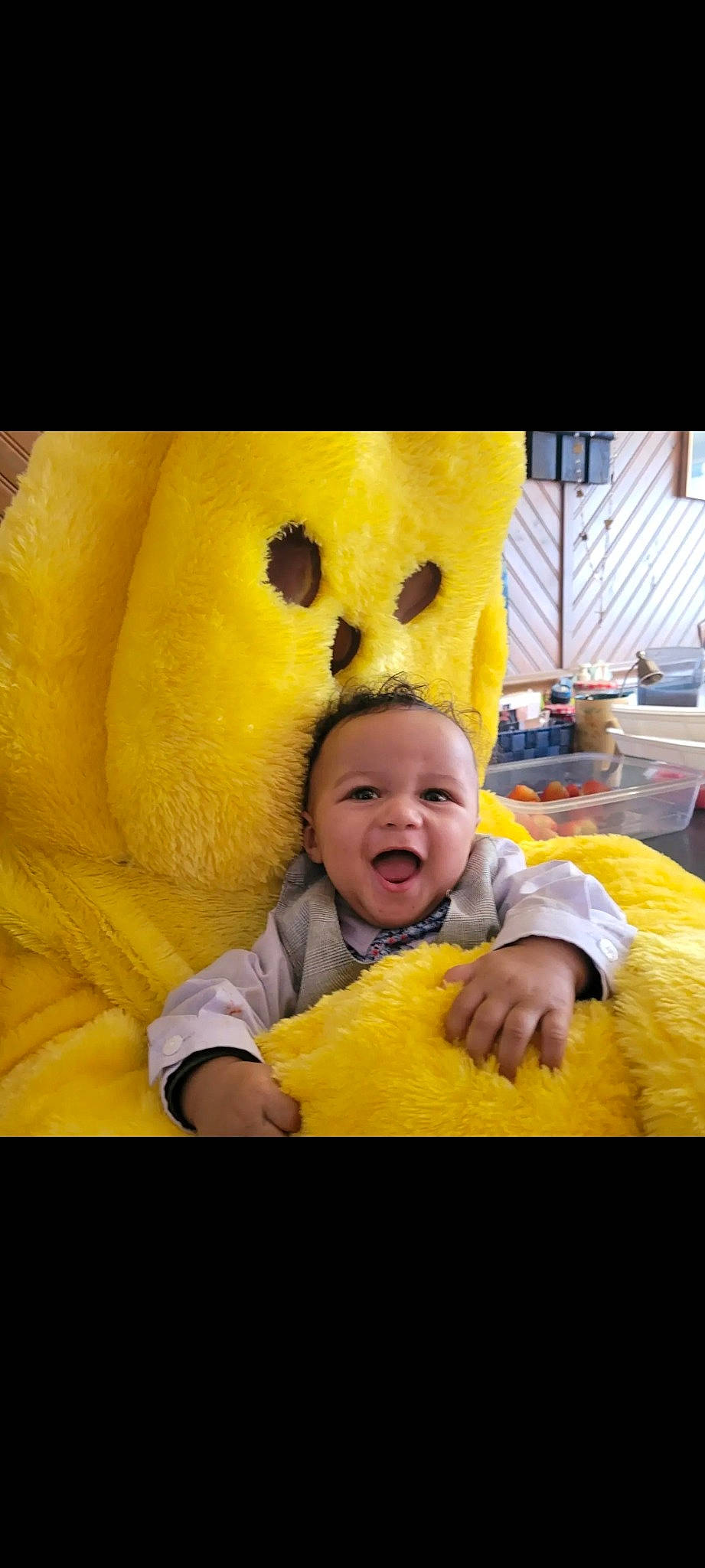 Alexzander joined the competition — help win amazing prizes! art, baby, baby_toddler_clothing, child, comfort, flowerpot, fun, fur, happy, houseplant, laugh, nose, person, plush, room, sitting, smile, toddler, yellow