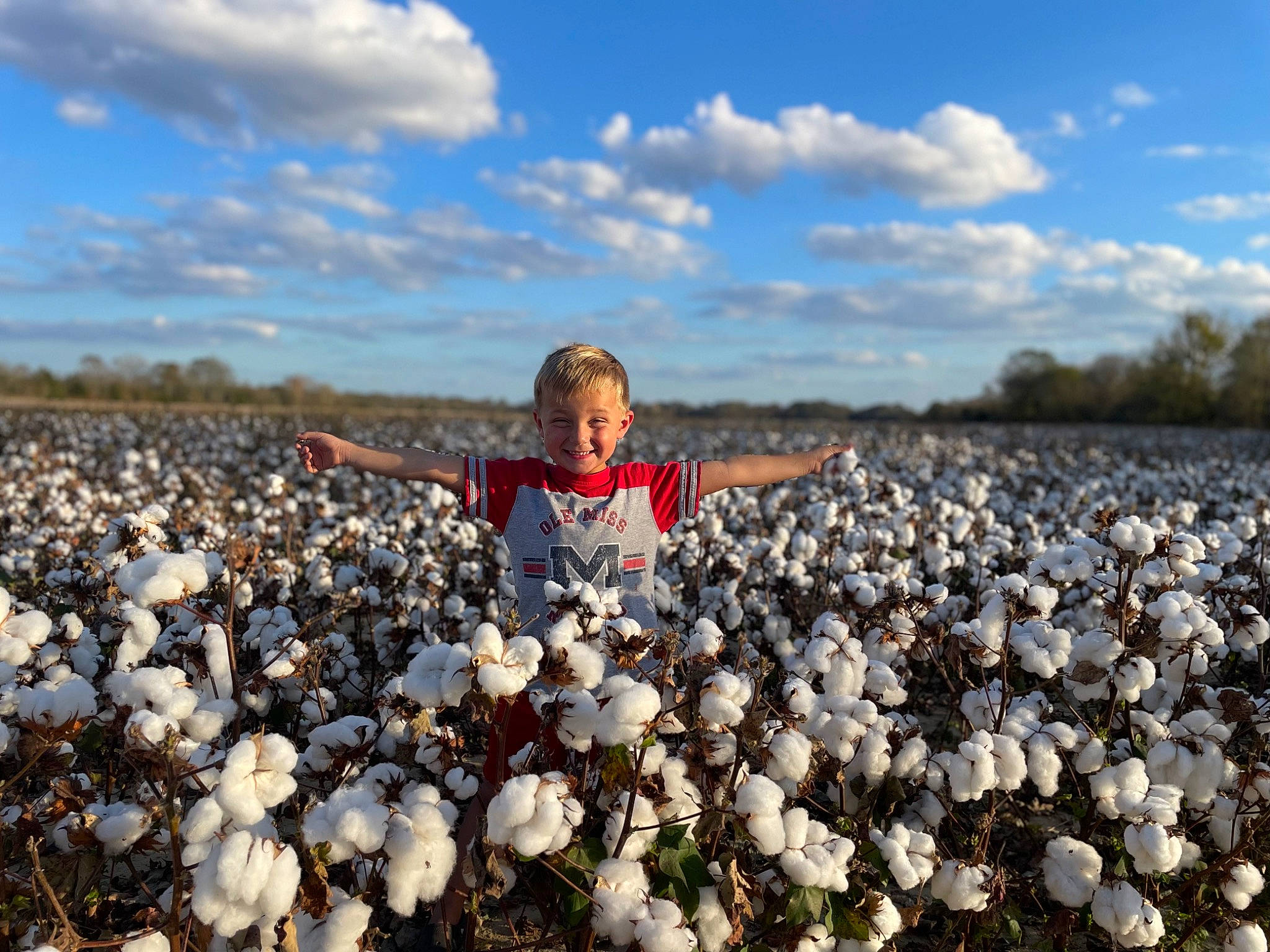 Travis is registered to the contest to win money with this photo: agriculture, cloud, cotton, crop, field, grass, happy, joy, landscape, pebble, people_in_nature, person, plant, plantation, pumpkin, rock, sky, soil, spring, tree