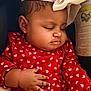Xaya joined the competition — help win amazing prizes! baby, infant, sleeping, car_seat, red_outfit, heart_pattern, white_bow, earring, chubby_cheeks, closed_eyes, hand_on_tummy, portrait, cozy, headwrap, infant_clothing, seat_label, soft_skin, peaceful, cute, young_child