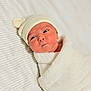 newborn, baby, infant, wrapped, blanket, hat, cute, face, expression, soft, white, bed, sleeping, indoors, portrait, child, headwear, cozy, young, human