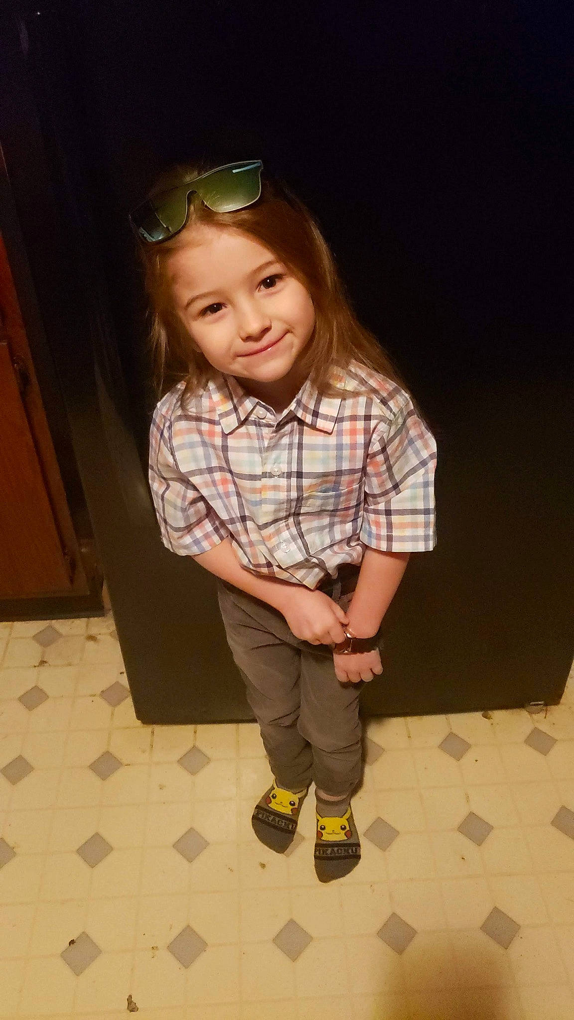 Nathan joined the competition — help win amazing prizes! baby_toddler_clothing, collar, cool, dress_shirt, face, flash_photography, floor, flooring, goggles, happy, human_body, joy, person, shoe, skin, sleeve, smile, sunglasses, tartan, toddler