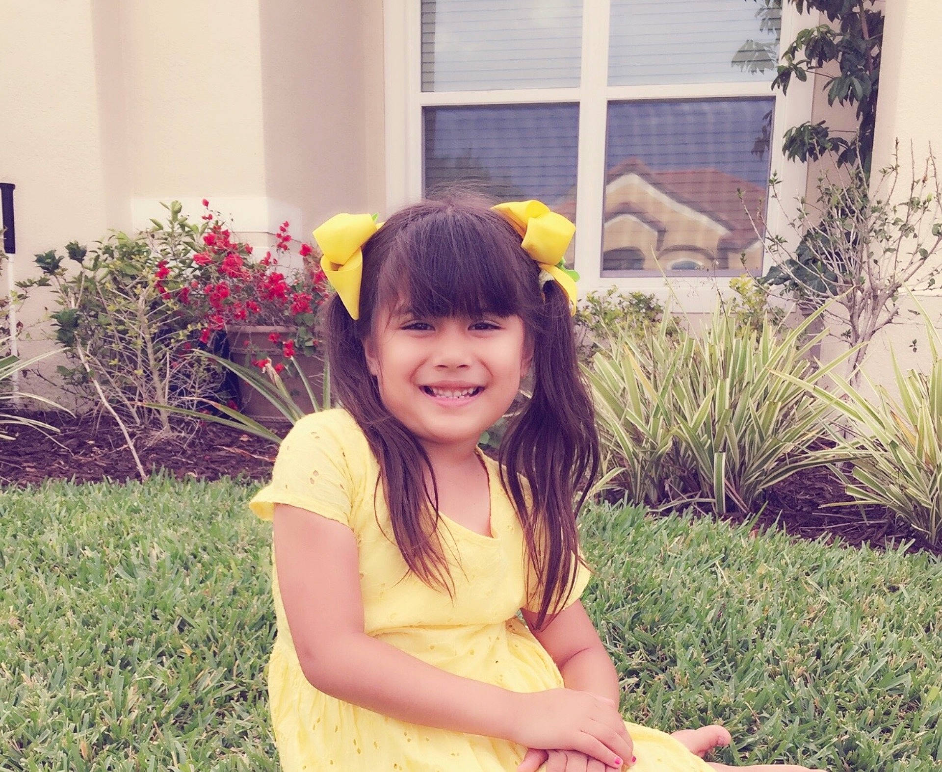 Trista Bennett joined the competition — help win amazing prizes! beauty, black_hair, child, emotion, eye, facial_expression, flower, girl, grass, hair, hairstyle, happiness, human_hair_color, joy, person, plant, skin, smile, snapshot, spring