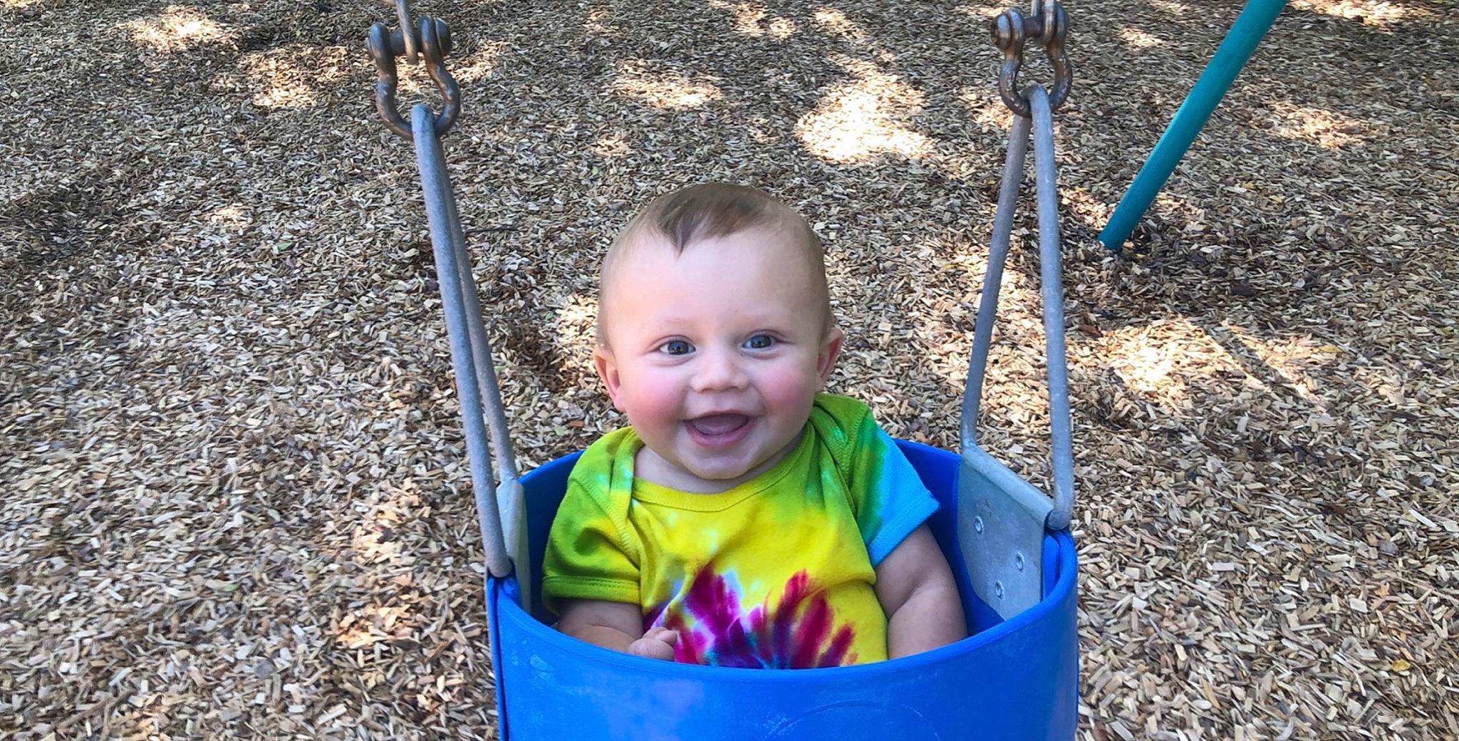 Radley joined the competition — help win amazing prizes! baby, child, fun, joy, outdoor_play_equipment, person, play, playground, public_space, recreation, smile, swing, toddler