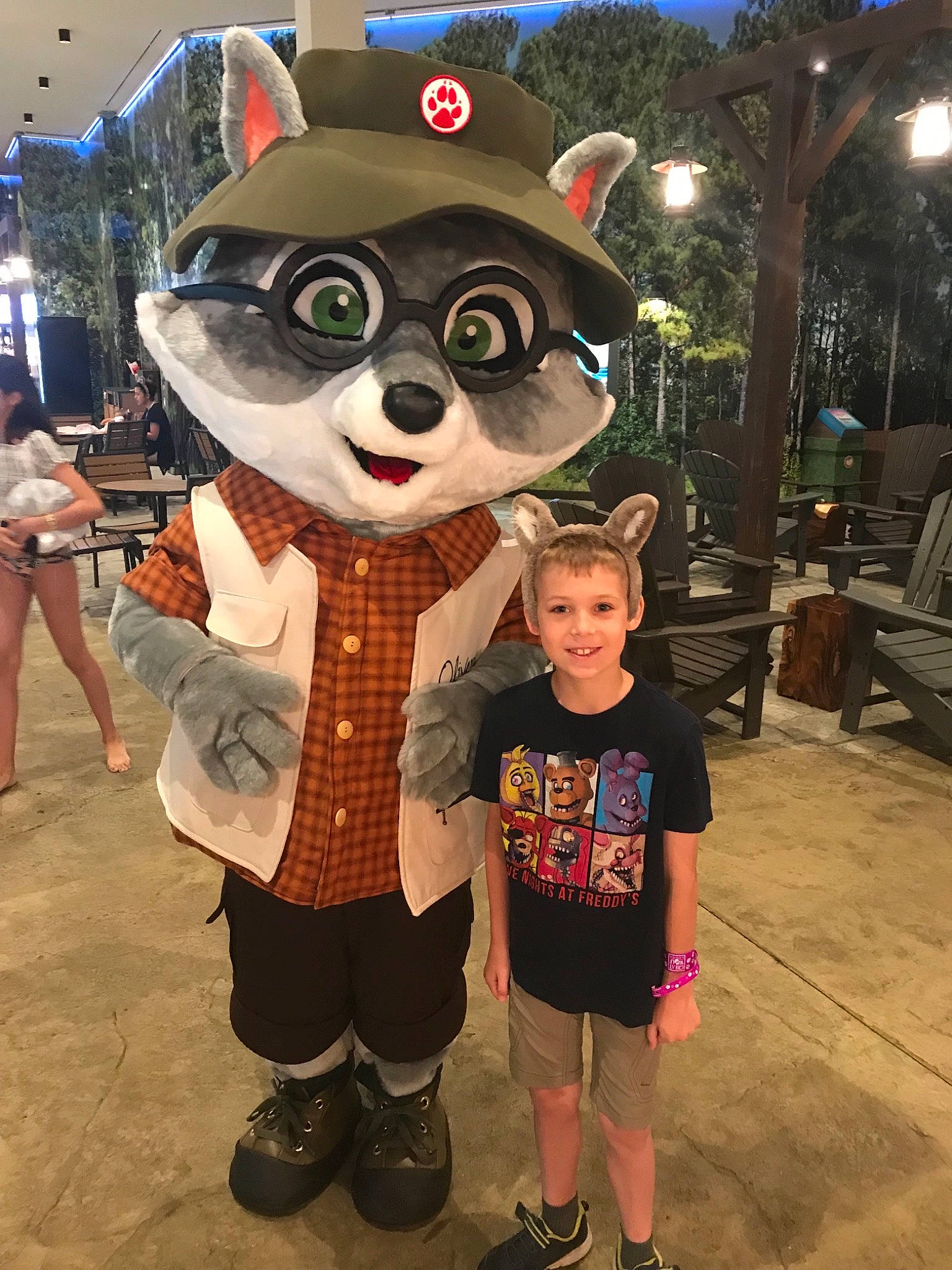 Connor is registered to the contest to win money with this photo: costume, fictional_character, fun, joy, mascot, person, vacation, world