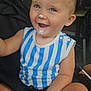 Swan participe au concours pour gagner de l'argent avec cette photo : toddler, child, smiling, blue_eyes, striped_shirt, messy_face, yogurt, stroller, happy, cute, baby, sitting, arm, hand, indoor, clothing, face, skin, person, expression