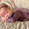 Meilani joined the competition — help win amazing prizes! baby, sleeping, infant, purple_lace, headband, blanket, quilted, soft_texture, closeup, portrait, peaceful, newborn, cute, resting, toddler, child, delicate, soft_lighting, cozy, indoors