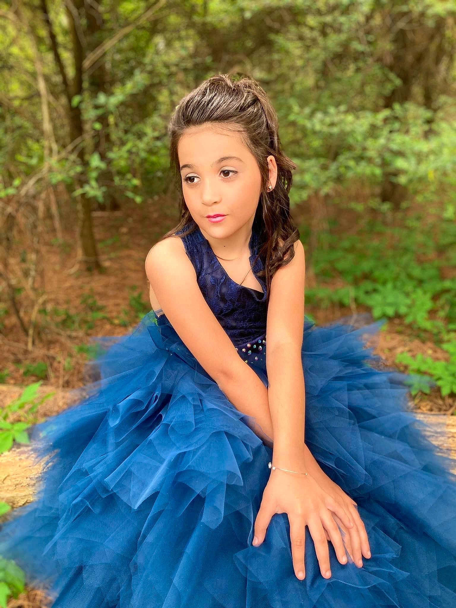 Jasmine is registered to the contest to win money with this photo: black_hair, bridal_party_dress, day_dress, dress, electric_blue, eye, flash_photography, formal_wear, gown, grass, hair, happy, head, iris, long_hair, one_piece_garment, people_in_nature, person, plant, shoulder