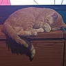 animal, cat, cozy, curled_up, cute, domestic_cat, feline, fur, ginger_cat, head, indoor, nap, paw, pet, relaxed, resting, sleeping, tail, whiskers, wooden_cabinet