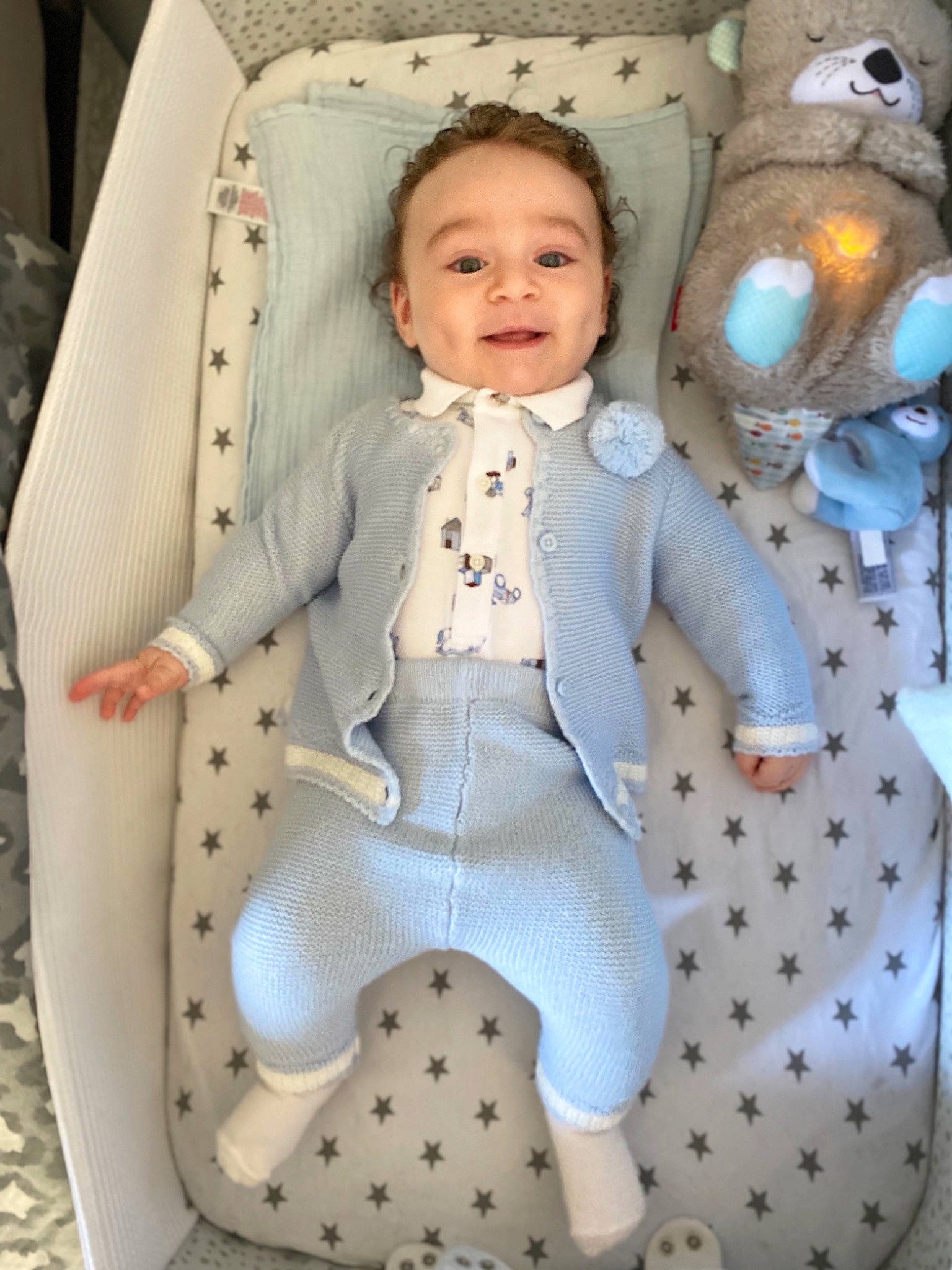 Ernie joined the competition — help win amazing prizes! baby, baby_products, baby_toddler_clothing, blazer, chair, child, comfort, doll, face, head, linens, outerwear, pattern, person, photograph, sitting, sleeve, smile, textile, toddler