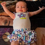 Emery joined the competition — help win amazing prizes! arms_up, baby, blanket, child, clothing, comfortable, cute, feet, floral_pattern, head, home, infant, legs, lying_down, person, purple, resting, smile, soft, white