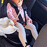 toddler, child, car_seat, pacifier, red_bow, blanket, pink_clothing, white_tights, black_shoes, seatbelt, car_interior, sunlight, cute, baby, sitting, indoor, portrait, safety, infant, child_safety