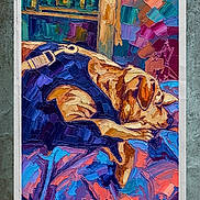 Randolf joined the competition — help win amazing prizes! animal, art, artwork, blanket, brush_strokes, canine, colorful, decor, dog, expressionism, home, impressionism, indoor, painting, portrait, relaxed, resting, texture, vibrant_colors, warm_colors