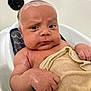 baby, bathtub, towel, water, skin, foam, hand, face, expression, child, indoor, bath, cute, person, wet, head, newborn, closeup, bathroom, infant