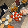 animal, bowl, brunch, cat, cup, dinner, food, foodpresentation, friedchicken, fritters, indoors, interiordesign, lunch, meal, nuggets, pet, plate, restaurant, snack, tatertots
