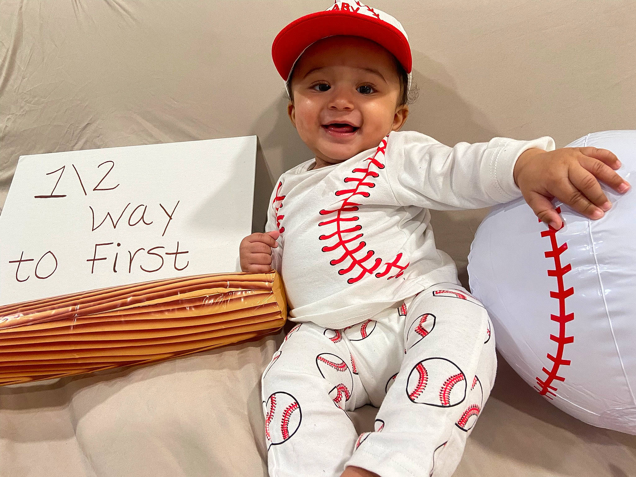 Dior joined the competition — help win amazing prizes! baby, baby_toddler_clothing, baseball_cap, cap, comfort, facial_expression, finger, foot, handwriting, happy, hat, headgear, headwear, human_leg, joy, knee, person, sleeve, smile, t_shirt