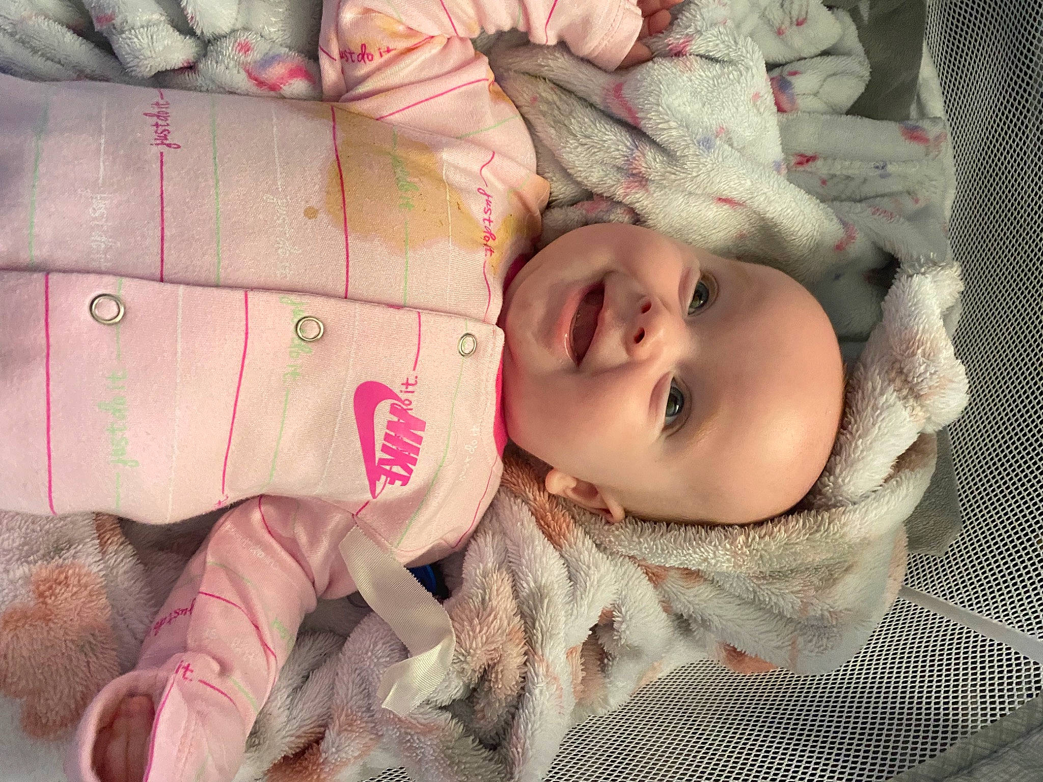 Amberley joined the competition — help win amazing prizes! baby, baby_toddler_clothing, cheek, chin, comfort, eye, eyebrow, facial_expression, head, headwear, human_body, iris, joy, lip, mammal, mouth, nose, person, pink, skin