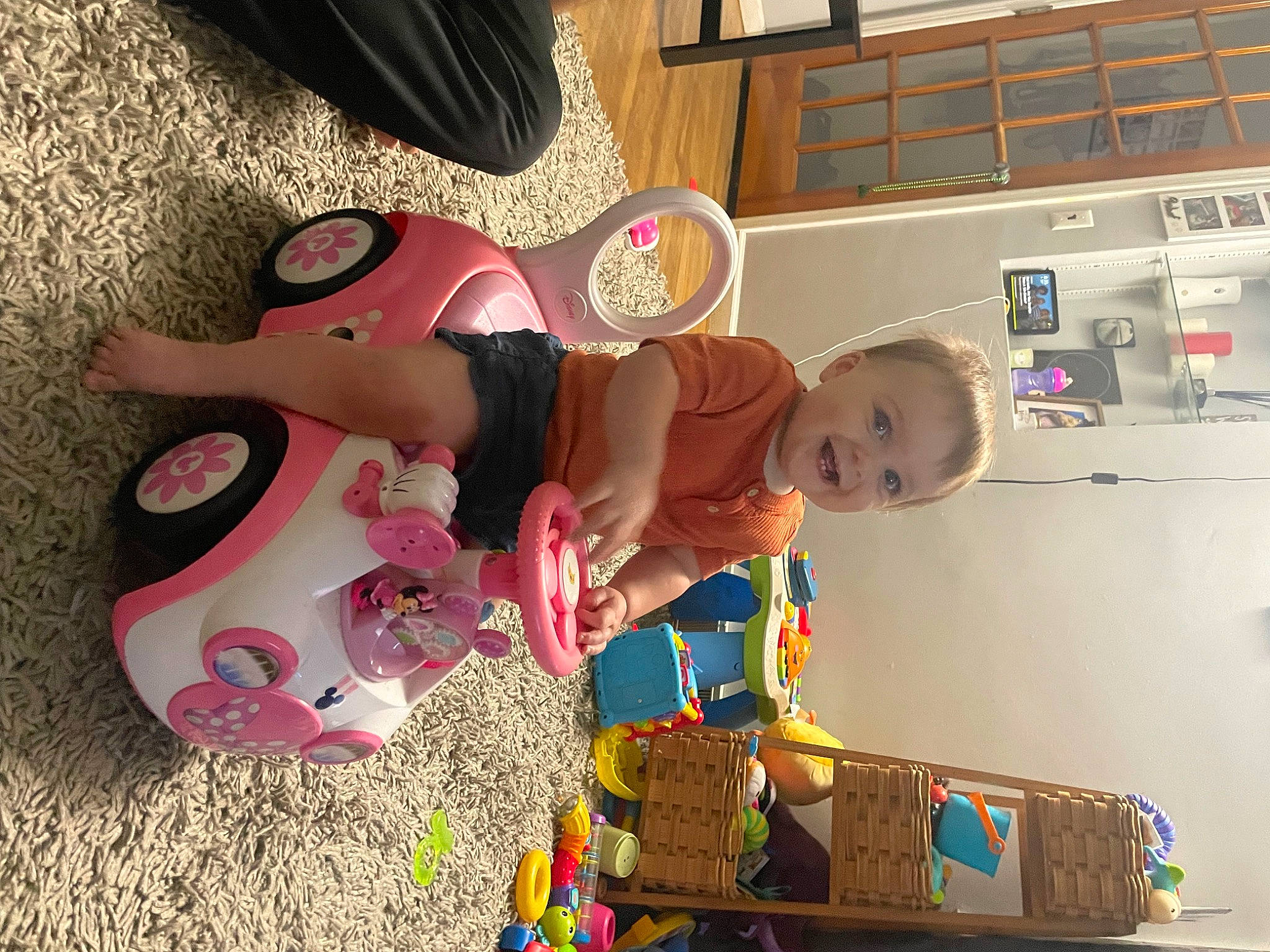 Farrah joined the competition — help win amazing prizes! baby, baby_products, baby_toddler_clothing, baby_toys, child, flooring, fun, hat, joy, person, play, room, shelf, shelving, toddler, toy, toy_vehicle