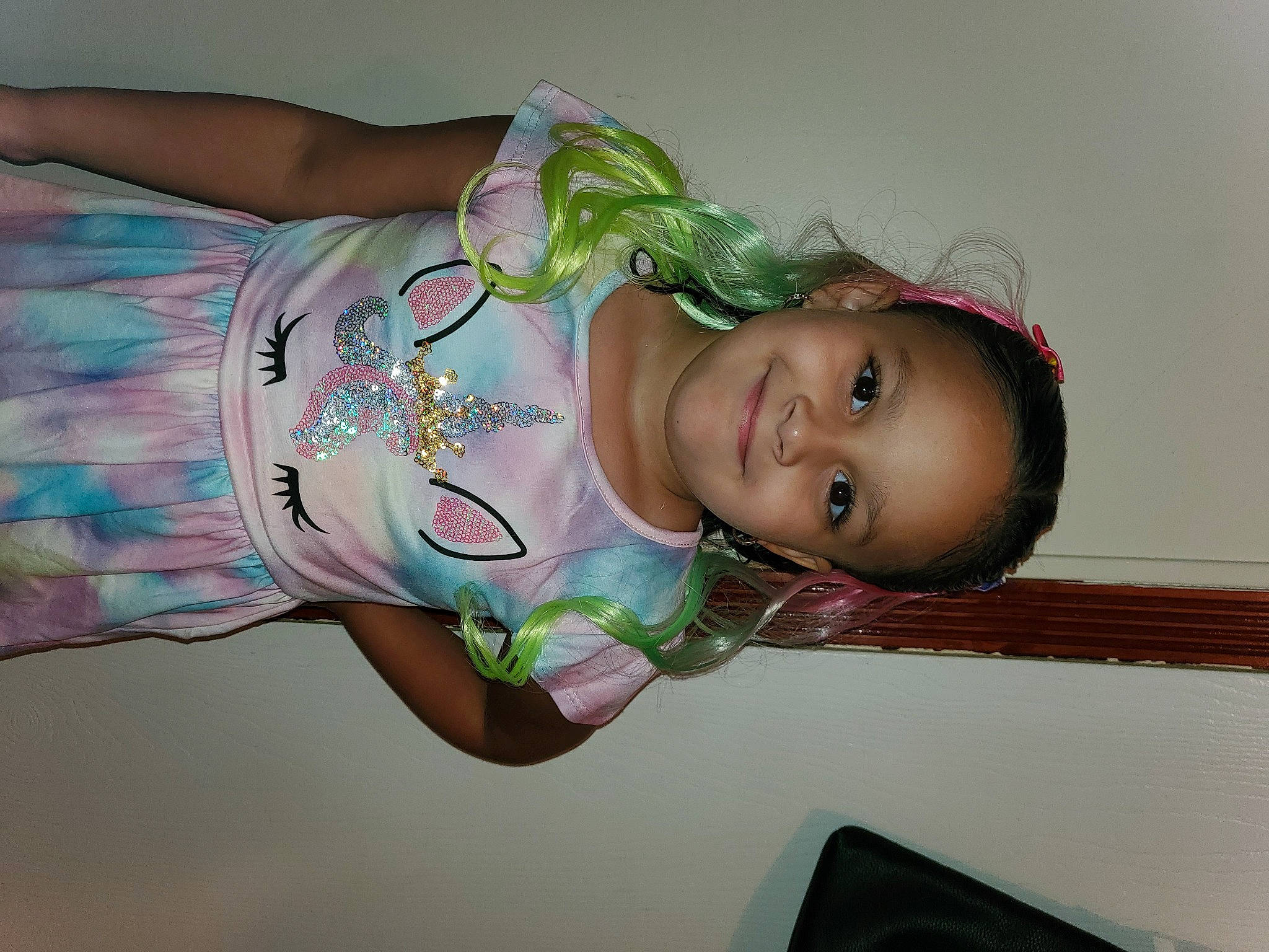 Leah joined the competition — help win amazing prizes! baby, baby_toddler_clothing, cheek, child, dress, embellishment, eyelash, face, fashion_accessory, fun, hair_accessory, happy, head, headpiece, joy, person, pink, room, skin, sleeve