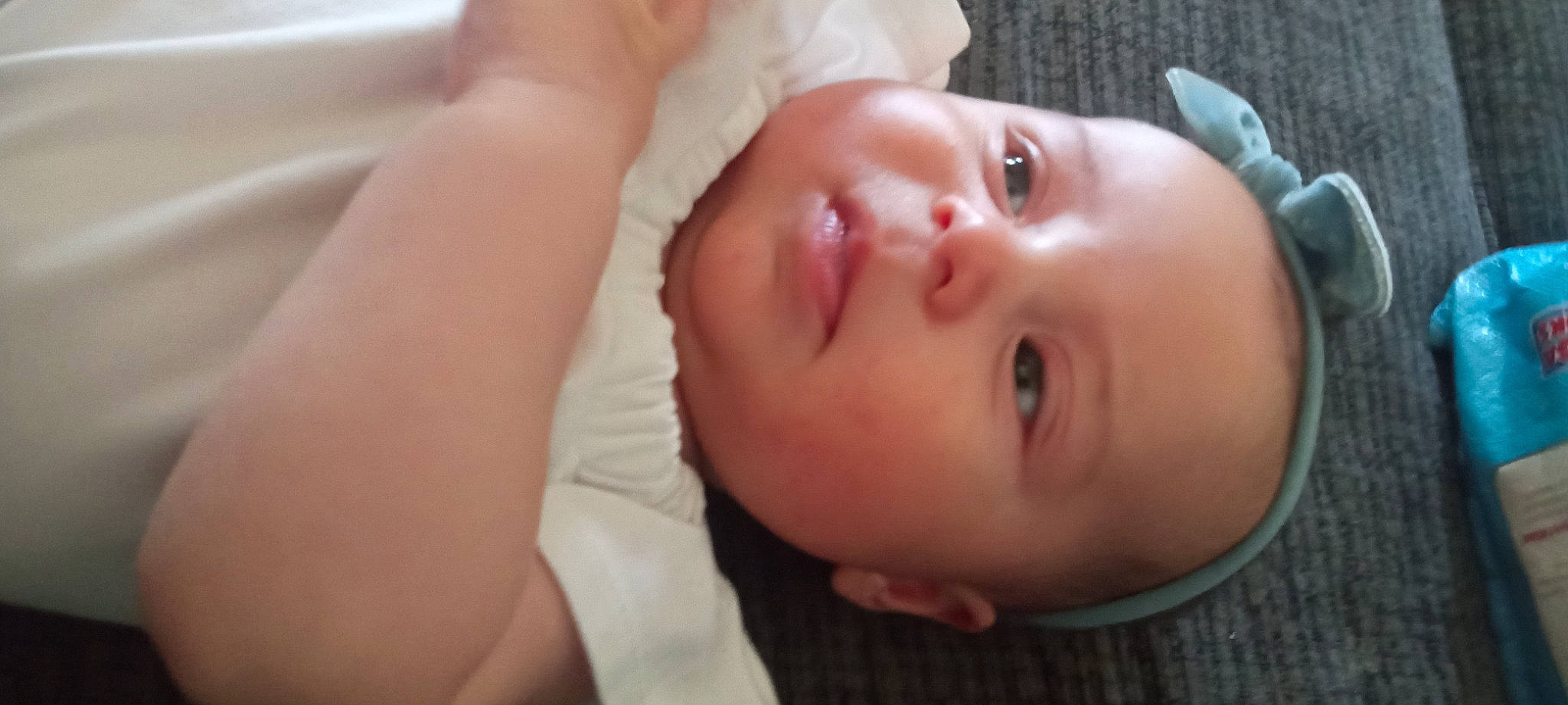 Kinsley is registered to the contest to win money with this photo: baby, baby_toddler_clothing, cheek, child, chin, comfort, eyebrow, eyelash, hat, iris, lip, mouth, nose, person, portrait_photography, skin, thumb, toddler