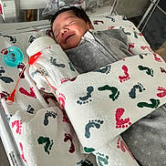 Jesse joined the competition — help win amazing prizes! newborn, baby, hospital, incubator, blanket, footprint_pattern, medical_tubes, sleeping, swaddled, infant, healthcare, clinic, cute, face, person, bed, gray_clothing, pacifier, resting, premature_baby