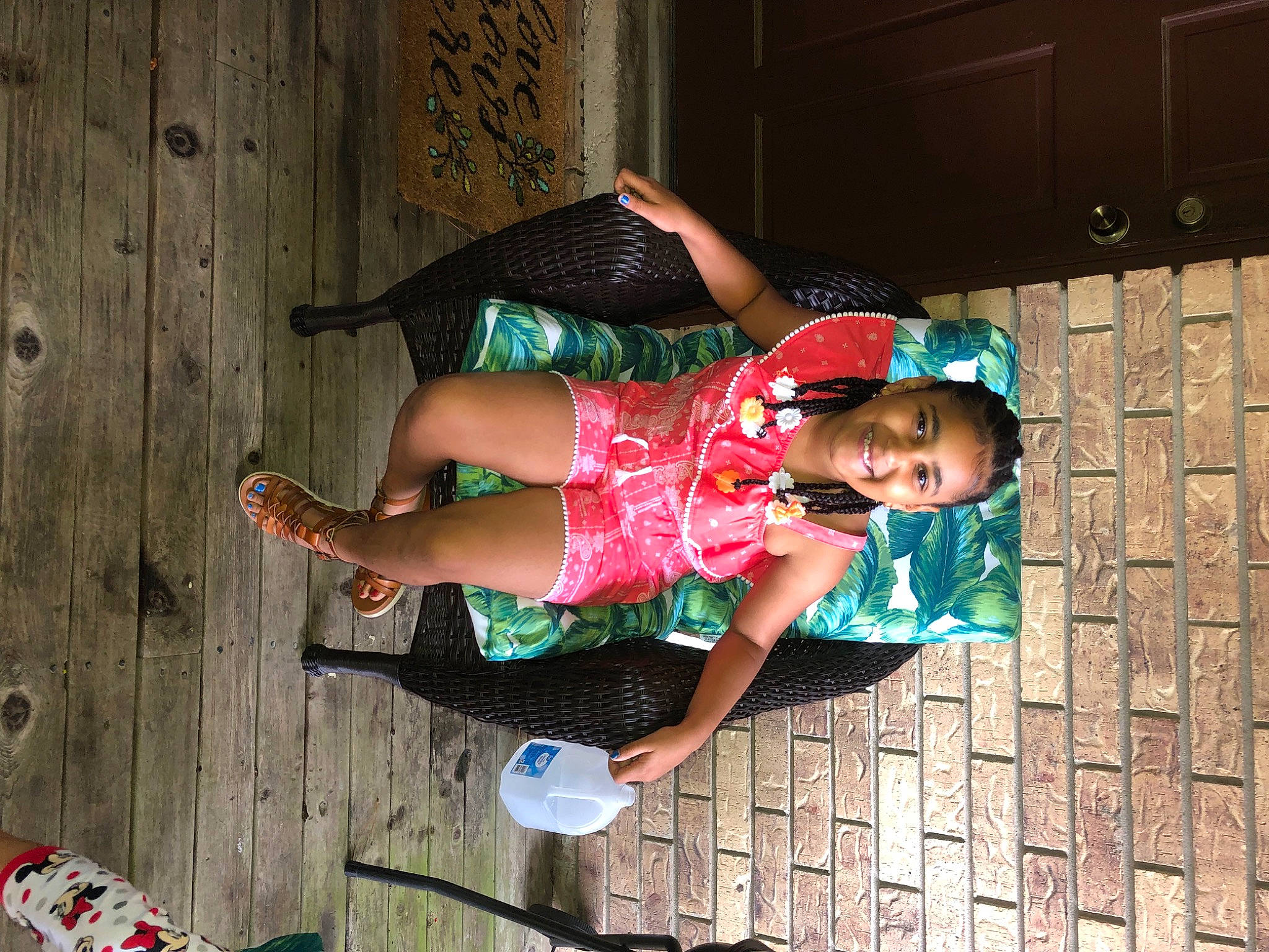 Abrianna is registered to the contest to win money with this photo: elbow, foot, fun, happy, hat, human_leg, joy, leisure, magenta, person, pink, red, sandal, shoe, snapshot, sneakers, thigh, toddler, trunk, waist