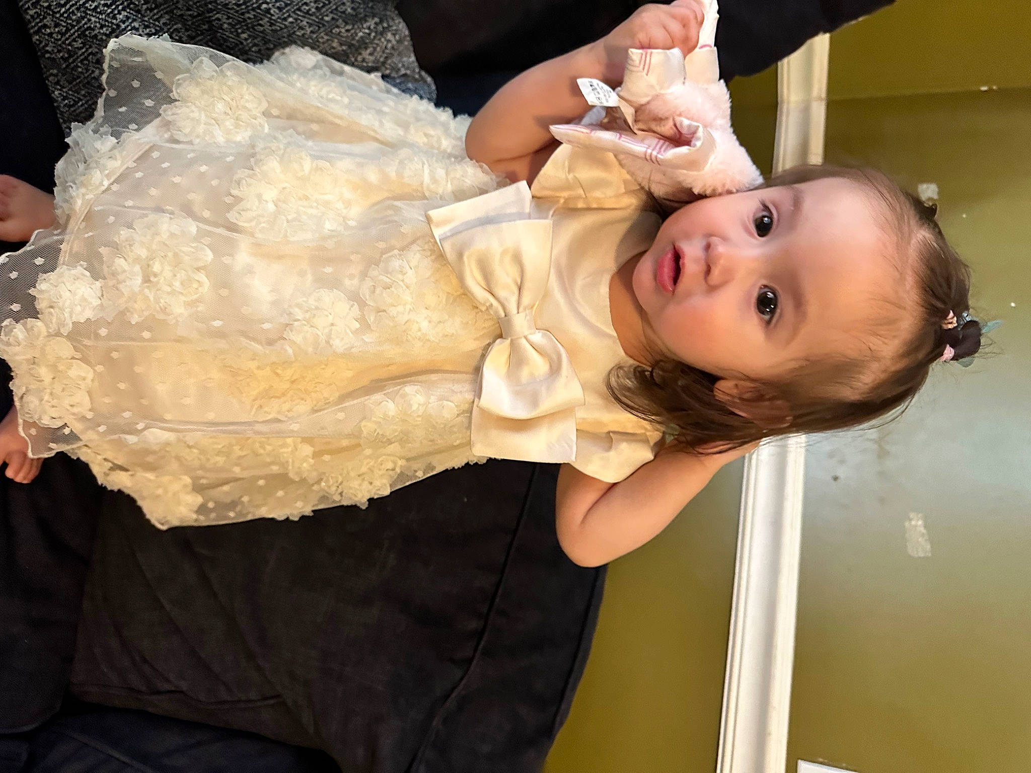 Daphne joined the competition — help win amazing prizes! abdomen, baby, baby_products, baby_toddler_clothing, bridal_accessory, bridal_clothing, child, comfort, dress, event, eyelash, fashion_accessory, flash_photography, formal_wear, fun, happy, headpiece, jewellery, person, sitting