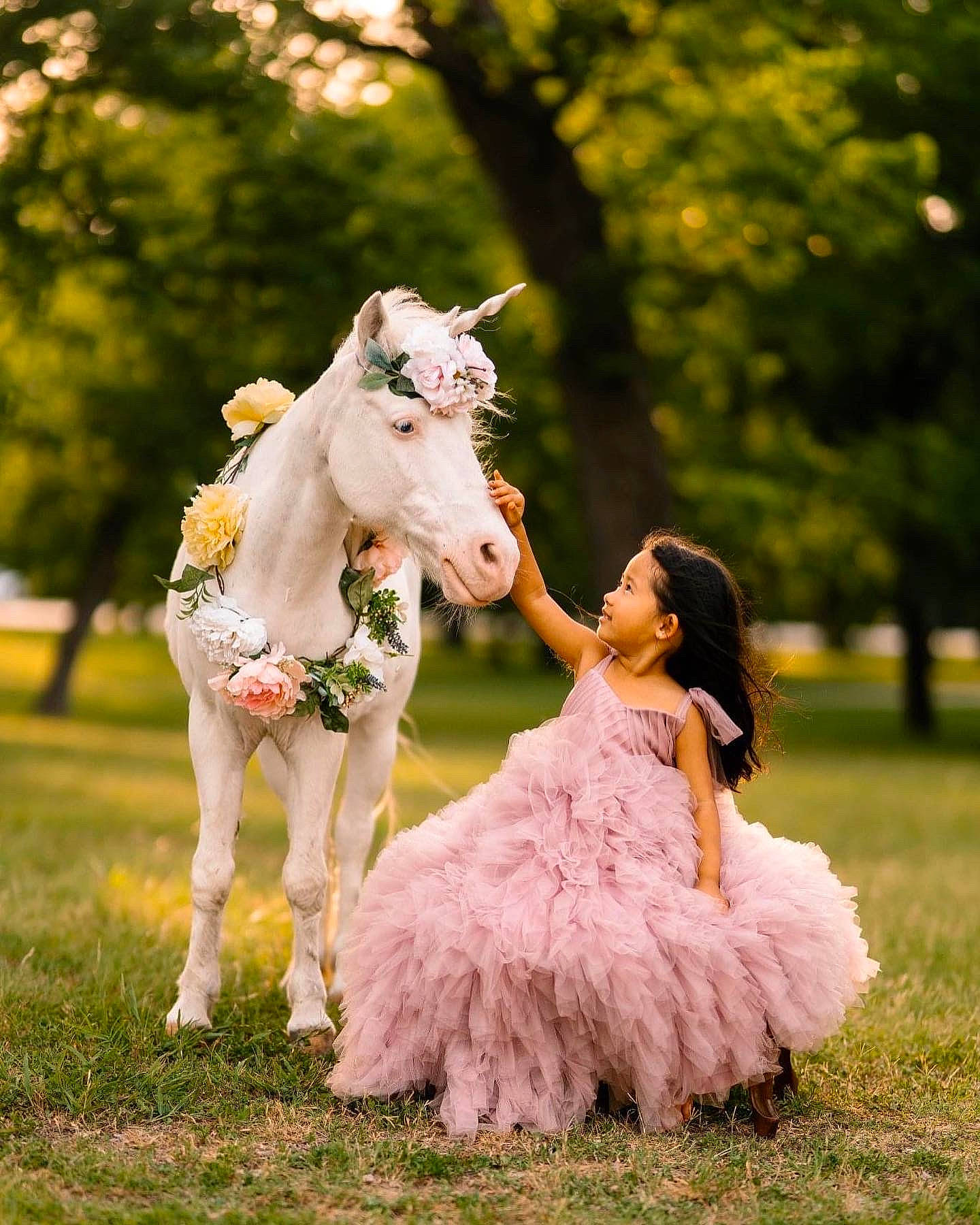 Silvia joined the competition — help win amazing prizes! bridal_accessory, bridal_clothing, bridal_party_dress, clothing, dress, event, flash_photography, formal_wear, gesture, gown, grass, happy, horse, human_body, people_in_nature, person, pink, plant, tree, wedding_ceremony_supply
