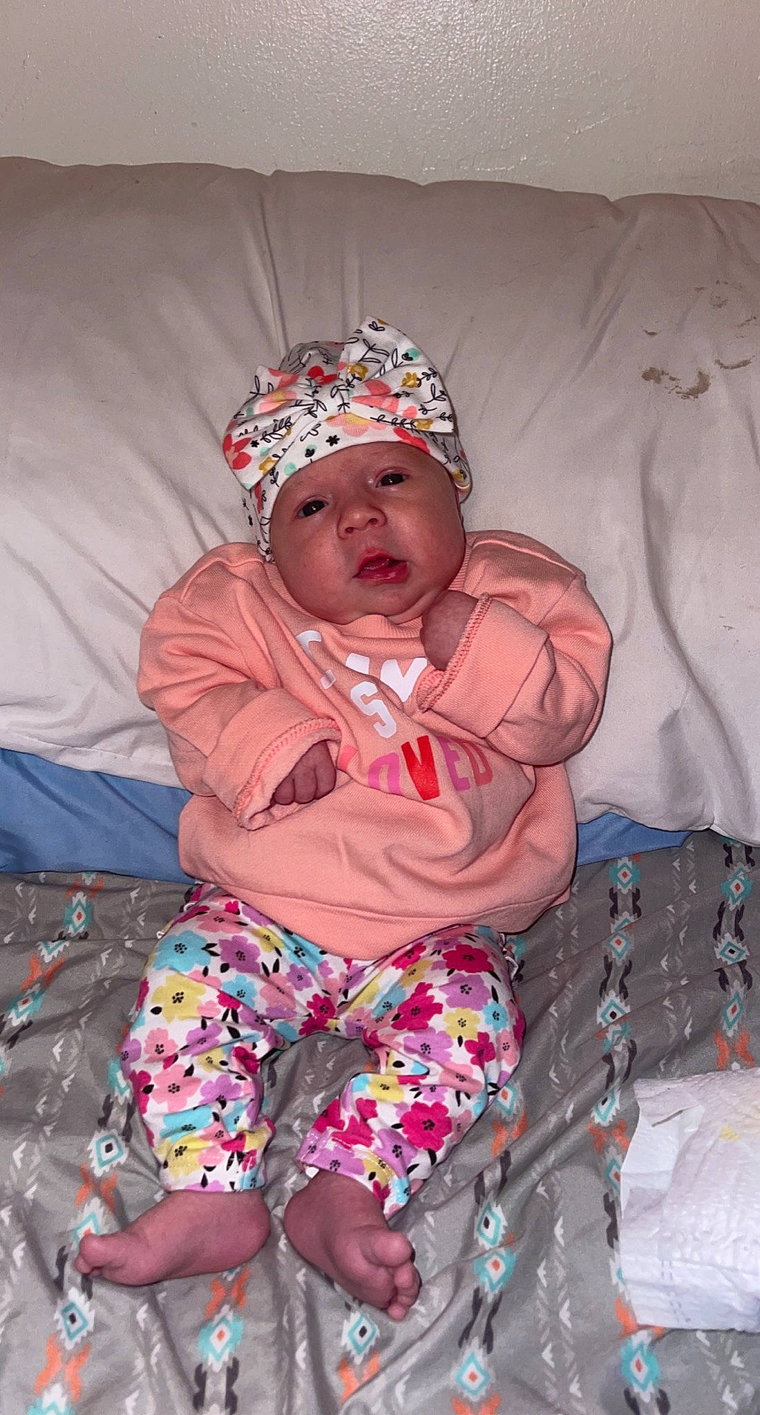 Dixie joined the competition — help win amazing prizes! baby, baby_toddler_clothing, cap, child, comfort, cool, event, fashion_accessory, fun, happy, headband, headpiece, headwear, linens, magenta, pattern, person, pink, room, shorts