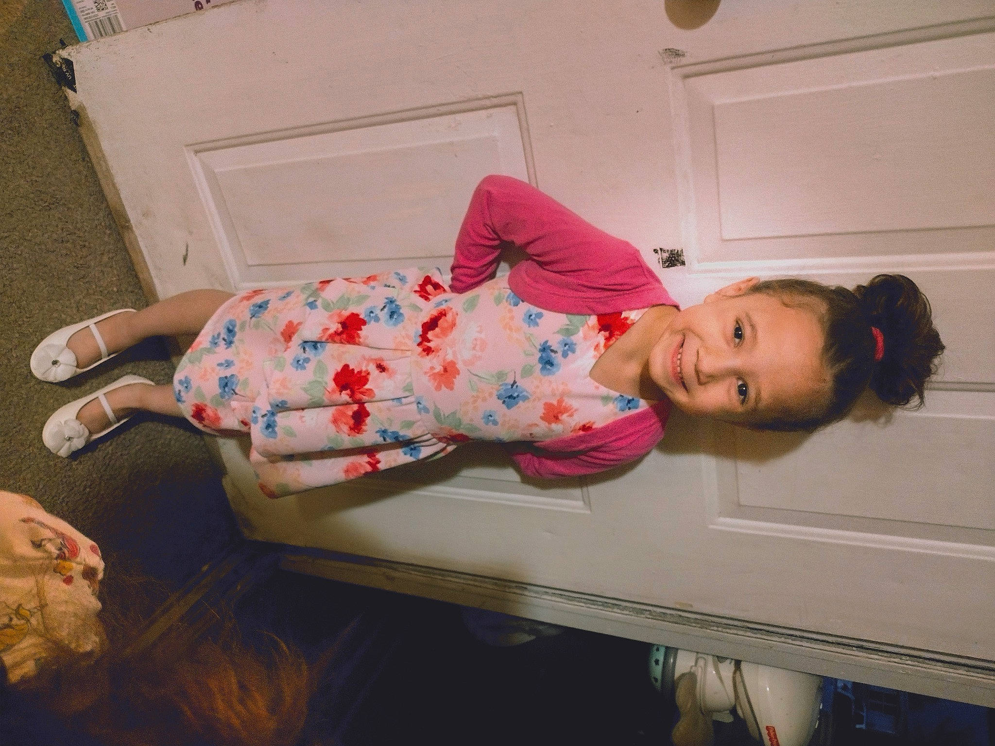 Malaya is registered to the contest to win money with this photo: abdomen, child, comfort, elbow, flesh, flooring, fun, happy, human_leg, joy, knee, linens, magenta, nightwear, pattern, person, room, sitting, sleeve, thigh