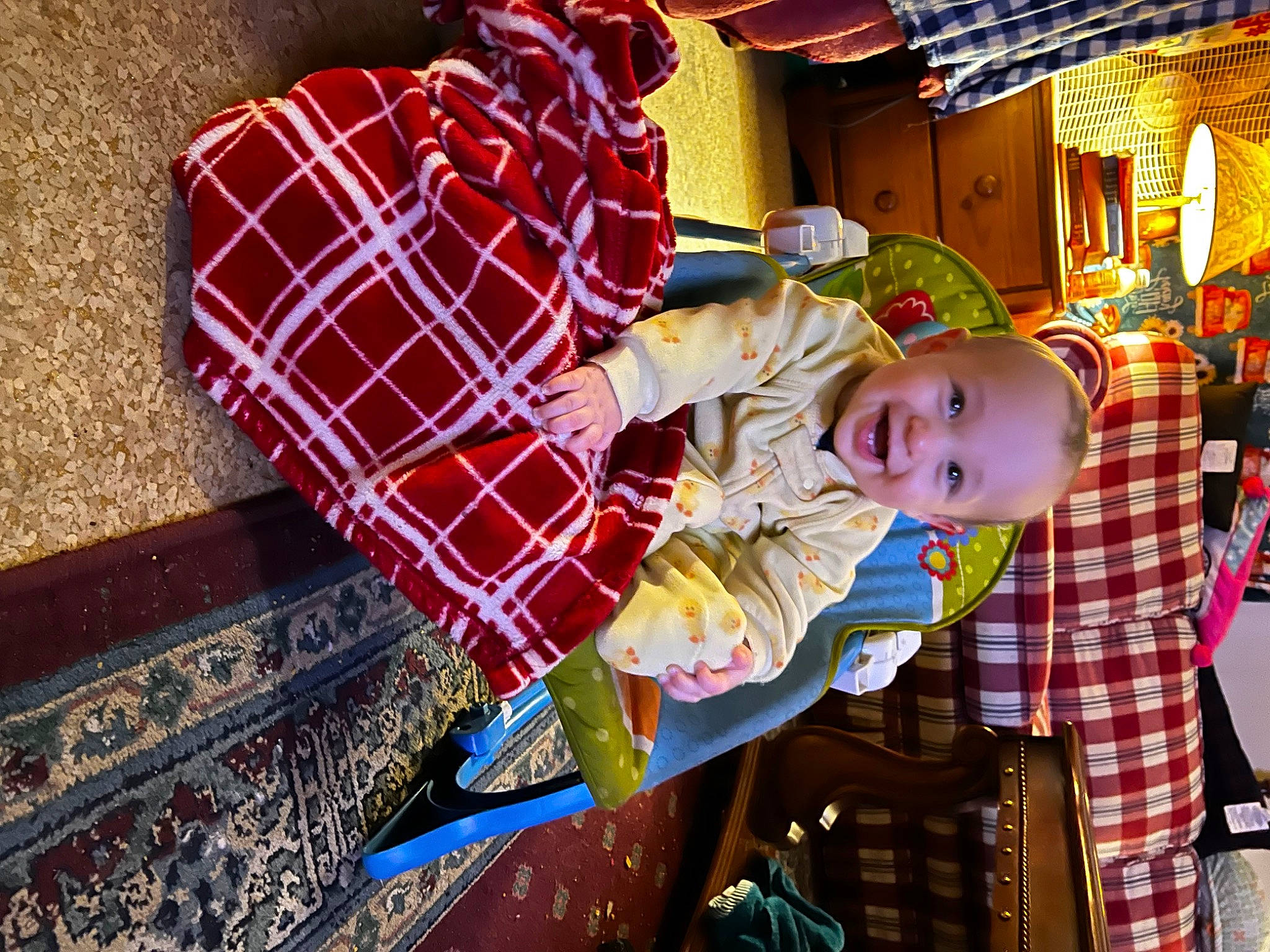 Waylon joined the competition — help win amazing prizes! baby, baby_products, baby_toddler_clothing, child, event, fun, happy, leisure, linens, magenta, pattern, person, plaid, play, room, smile, tartan, textile, toddler, toy