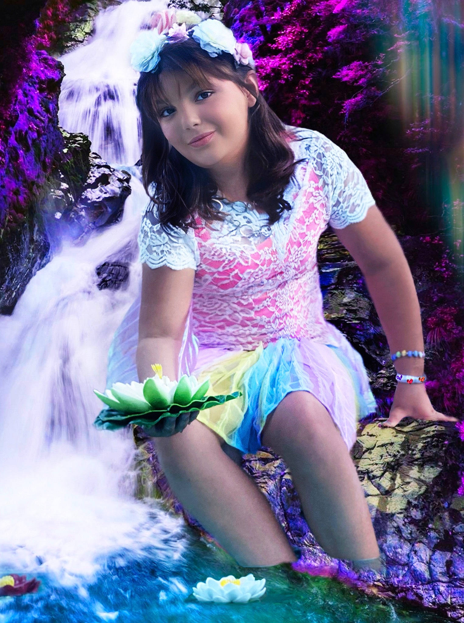 Madison is registered to the contest to win money with this photo: black_hair, botany, eye, facial_expression, fashion, flash_photography, fun, hairstyle, happy, human, human_body, joy, light, nature, organ, people_in_nature, person, pink, plant, purple