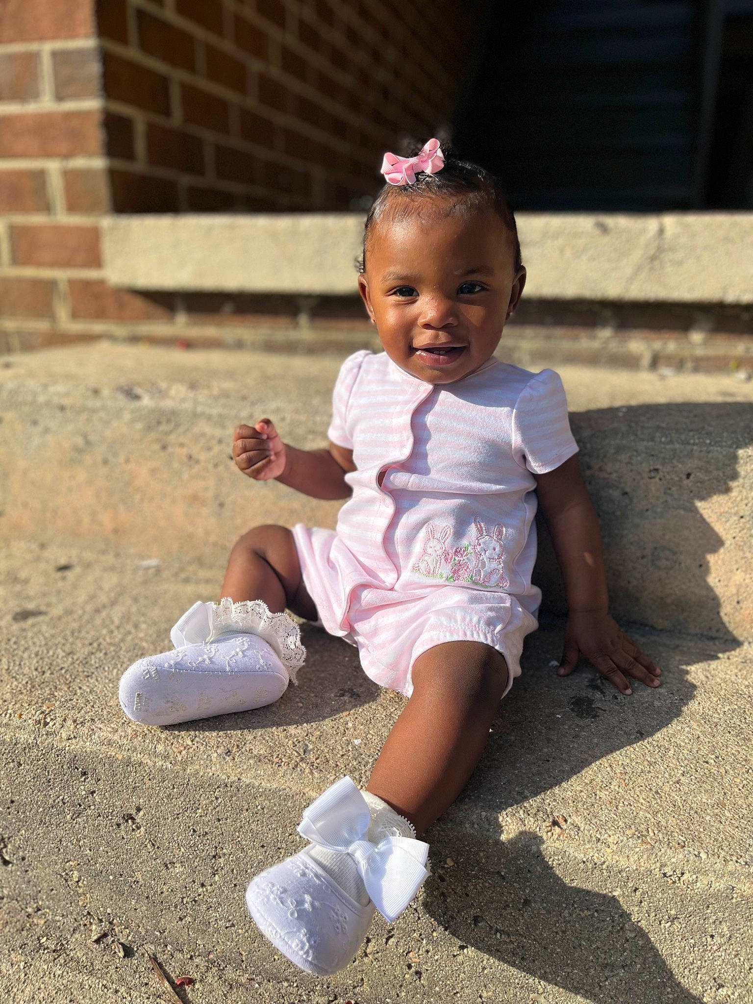 Brylee Sai is registered to the contest to win money with this photo: asphalt, baby, baby_toddler_clothing, child, fun, grass, happy, hat, leg, leisure, people_in_nature, person, pink, sand, shoe, shorts, smile, sneakers, sock, standing