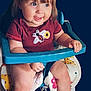 toddler, child, high_chair, blue_eyes, bow, striped_shirt, bee_patch, sunflower_patch, smiling, sitting, white_sandals, cute, indoors, baby, legs, hair, happy, clothing, footwear, portrait