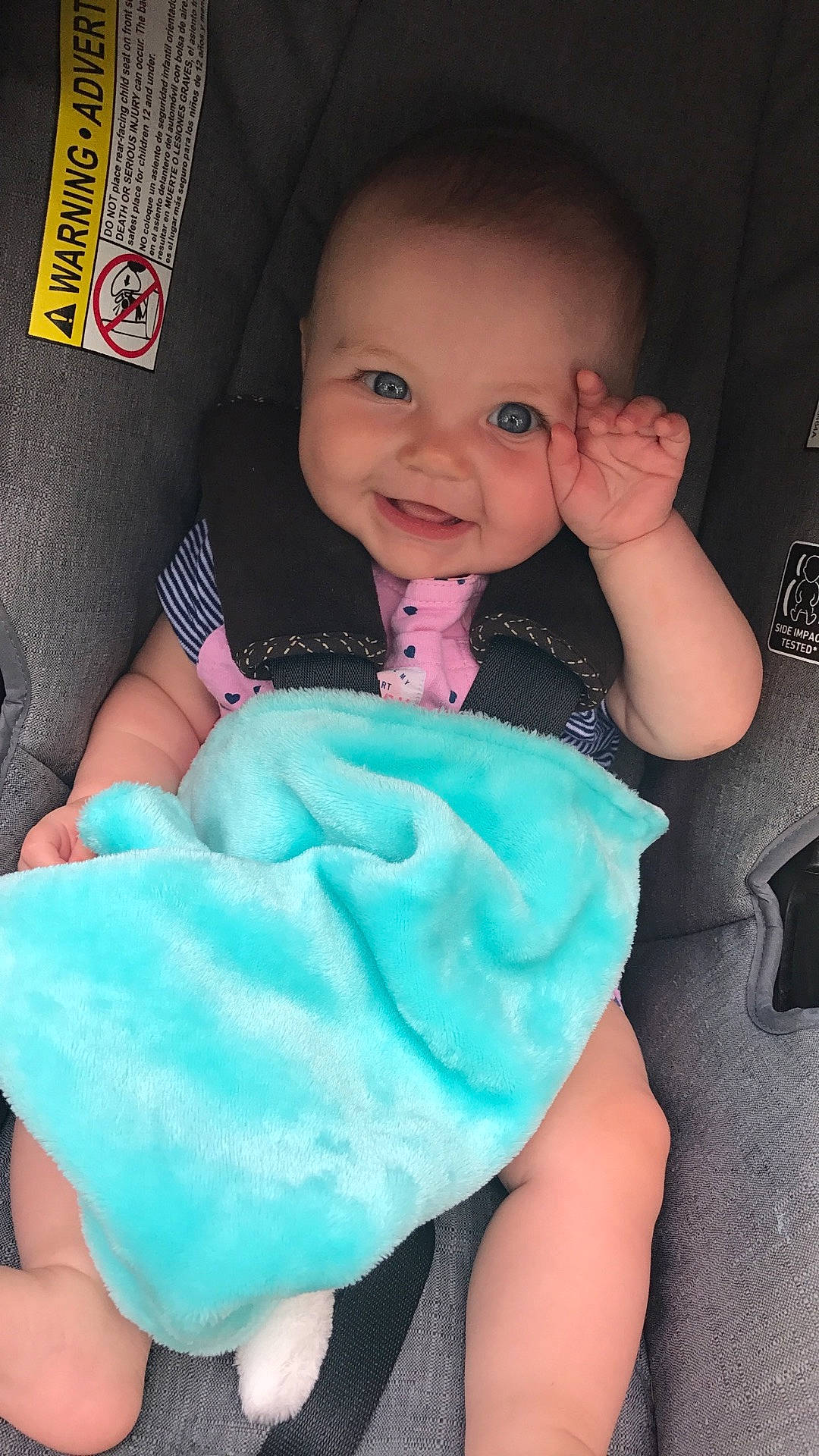 Aniya is registered to the contest to win money with this photo: arm, baby_products, blue, child, eye, finger, fun, girl, hand, infant, iris, joy, leg, material, mouth, person, play, product, skin, smile