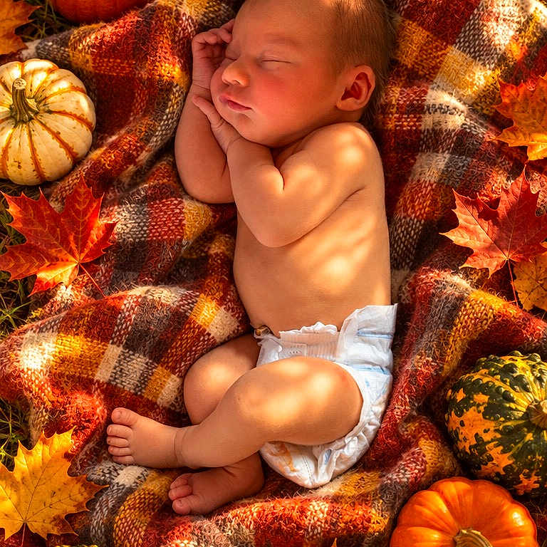 Christian is registered to the contest to win money with this photo: newborn, baby, sleeping, portrait, autumn, fall, pumpkin, gourd, maple_leaf, blanket, plaid, diaper, outdoor, nature, seasonal, cozy, peaceful, infant, still_life, photography