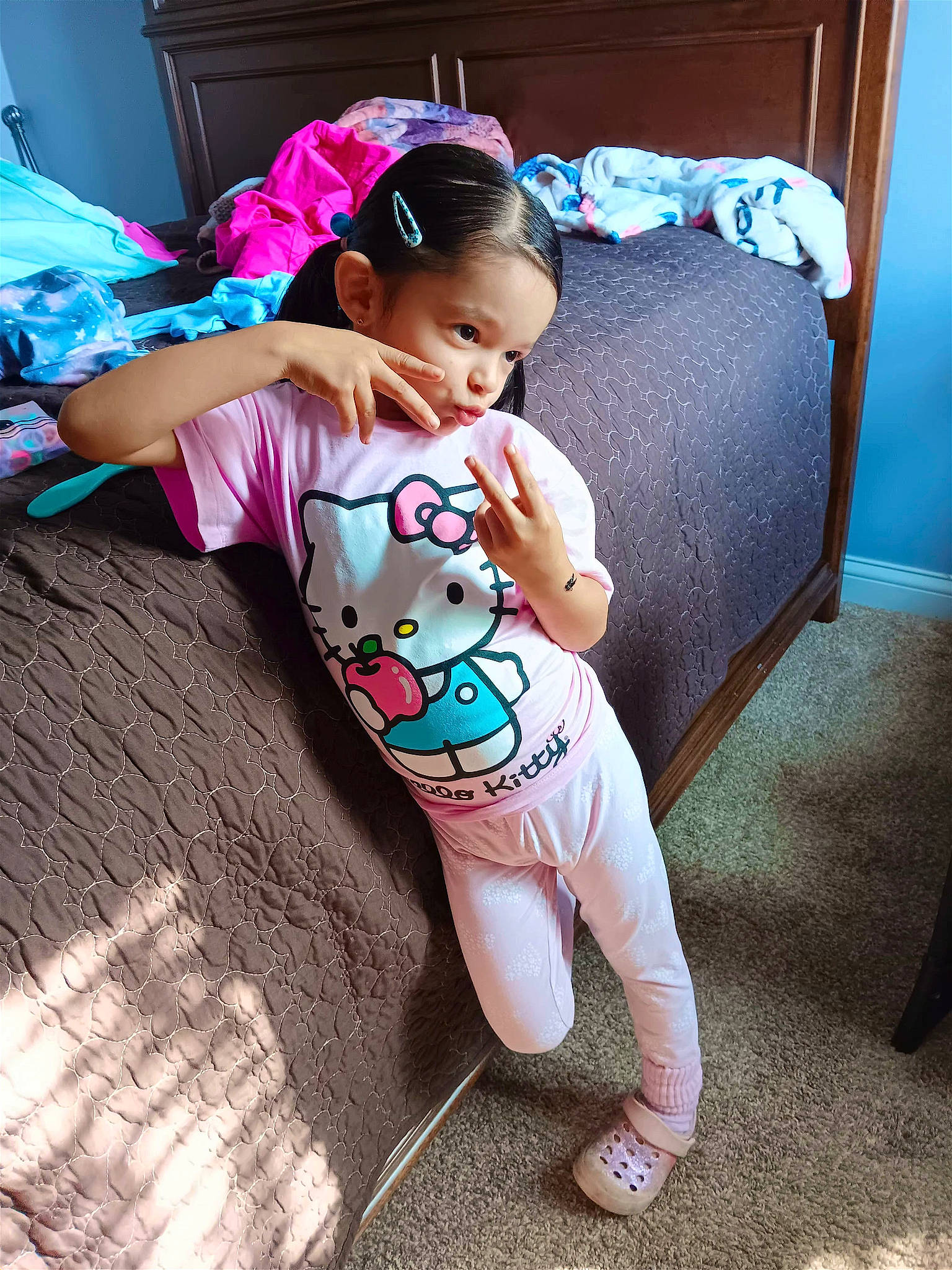Madison joined the competition — help win amazing prizes! baby, baby_toddler_clothing, barefoot, black_hair, blue, elbow, eye, foot, happy, human_body, human_leg, knee, leg, person, pink, sleeve, t_shirt, thigh, toddler, trunk