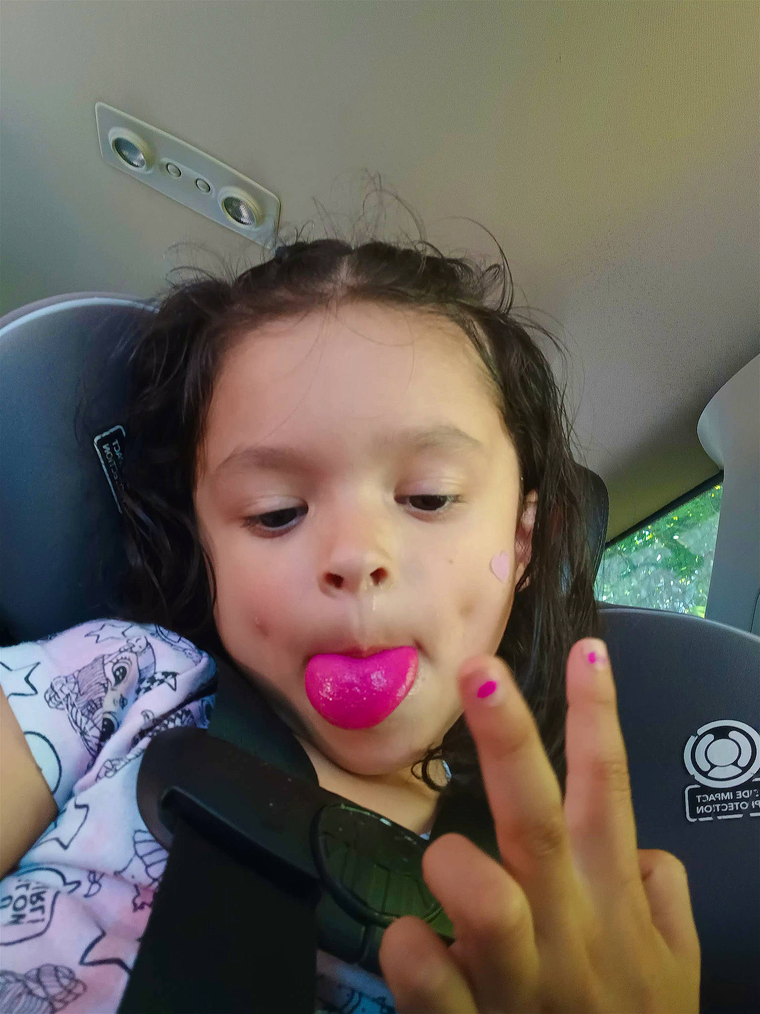 Madison is registered to the contest to win money with this photo: black_hair, cheek, cool, ear, eyebrow, eyelash, face, finger, gesture, hair, happy, head, iris, jaw, lip, mouth, neck, nose, person, pink