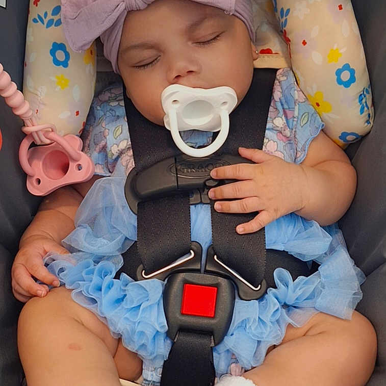Ra'Leigh joined the competition — help win amazing prizes! accessories, baby, car, car_interior, carseat, clothing, cushion, face, furniture, hat, head, homedecor, hosiery, person, photography, portrait, sleeping, sock, transportation, vehicle